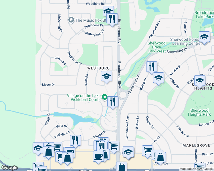 map of restaurants, bars, coffee shops, grocery stores, and more near 10 Hawkins Crescent in Sherwood Park