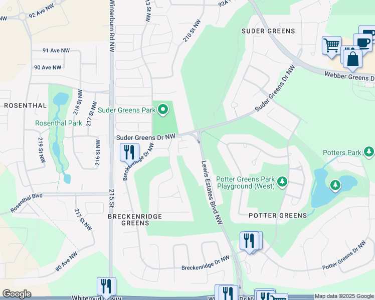 map of restaurants, bars, coffee shops, grocery stores, and more near in Edmonton