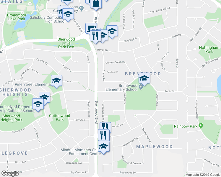 map of restaurants, bars, coffee shops, grocery stores, and more near 14 Lark Street in Sherwood Park