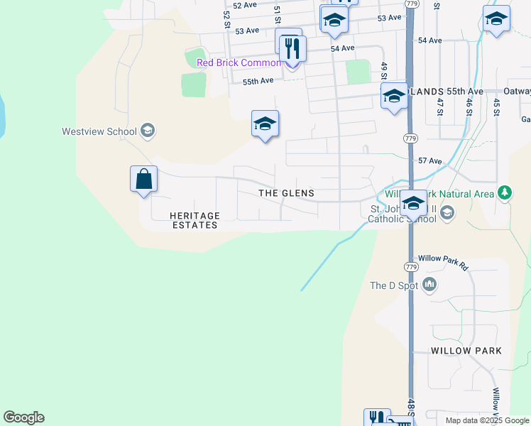 map of restaurants, bars, coffee shops, grocery stores, and more near 34 Glenwood Crescent in Stony Plain