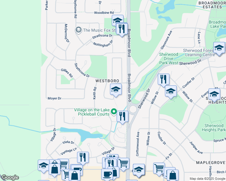 map of restaurants, bars, coffee shops, grocery stores, and more near 10 Hawkins Crescent in Sherwood Park