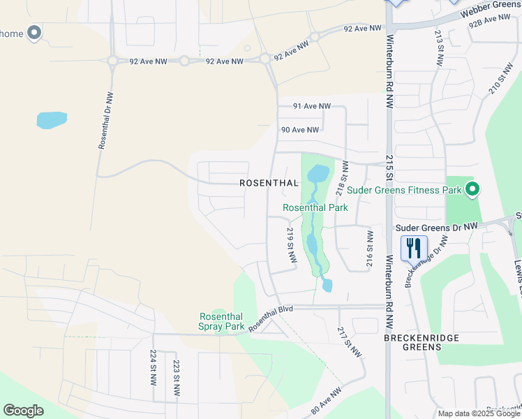 map of restaurants, bars, coffee shops, grocery stores, and more near 6108 Rosenthal Way in Edmonton