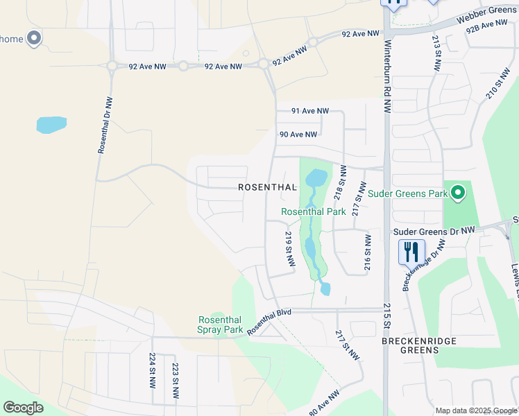 map of restaurants, bars, coffee shops, grocery stores, and more near 6108 Rosenthal Way in Edmonton