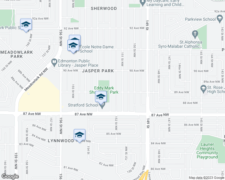 map of restaurants, bars, coffee shops, grocery stores, and more near 8901 152 Street Northwest in Edmonton