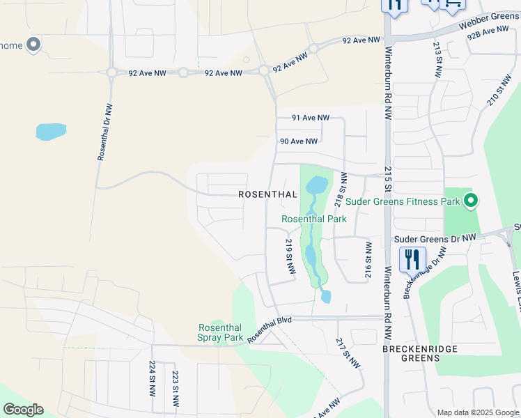 map of restaurants, bars, coffee shops, grocery stores, and more near 6108 Rosenthal Way in Edmonton