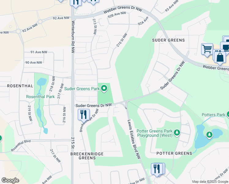 map of restaurants, bars, coffee shops, grocery stores, and more near 278 Suder Greens Drive Northwest in Edmonton