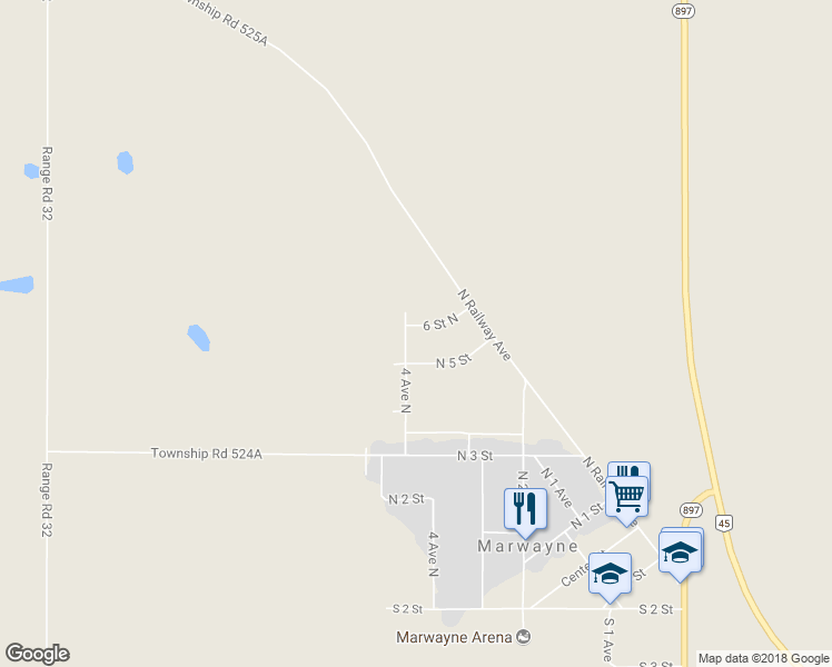 map of restaurants, bars, coffee shops, grocery stores, and more near 403 6 Street North in Marwayne