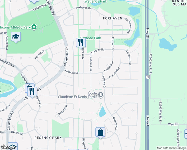 map of restaurants, bars, coffee shops, grocery stores, and more near 201 Foxboro Cove in Sherwood Park
