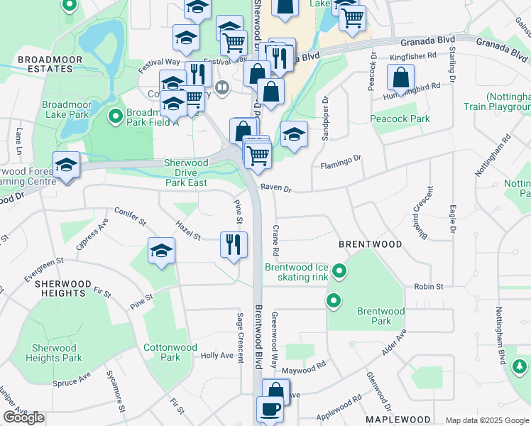 map of restaurants, bars, coffee shops, grocery stores, and more near 4 Crane Road in Sherwood Park