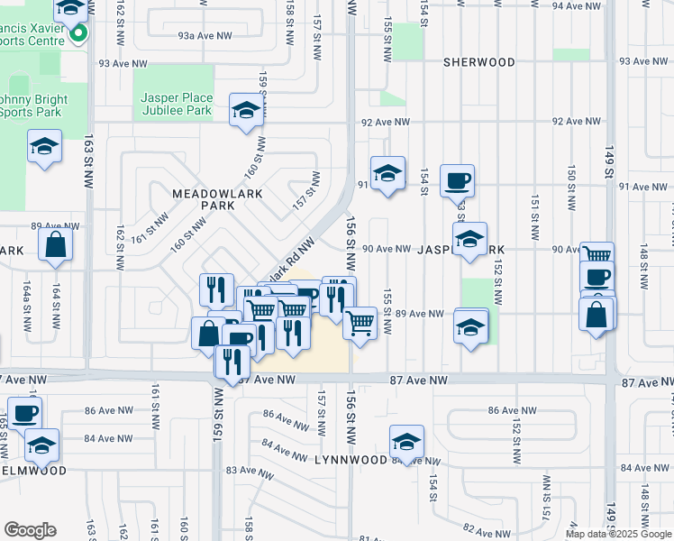 map of restaurants, bars, coffee shops, grocery stores, and more near in Edmonton