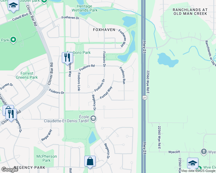map of restaurants, bars, coffee shops, grocery stores, and more near 256 Foxtail Way in Sherwood Park