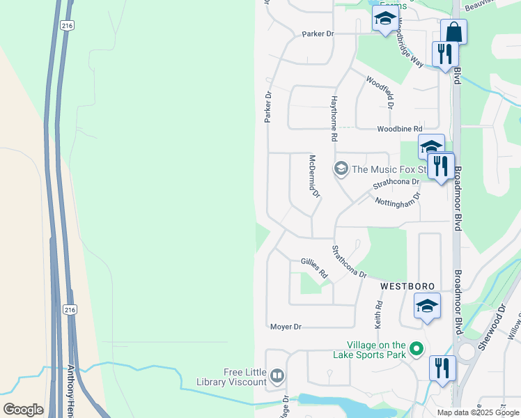 map of restaurants, bars, coffee shops, grocery stores, and more near 1034 Parker Drive in Sherwood Park