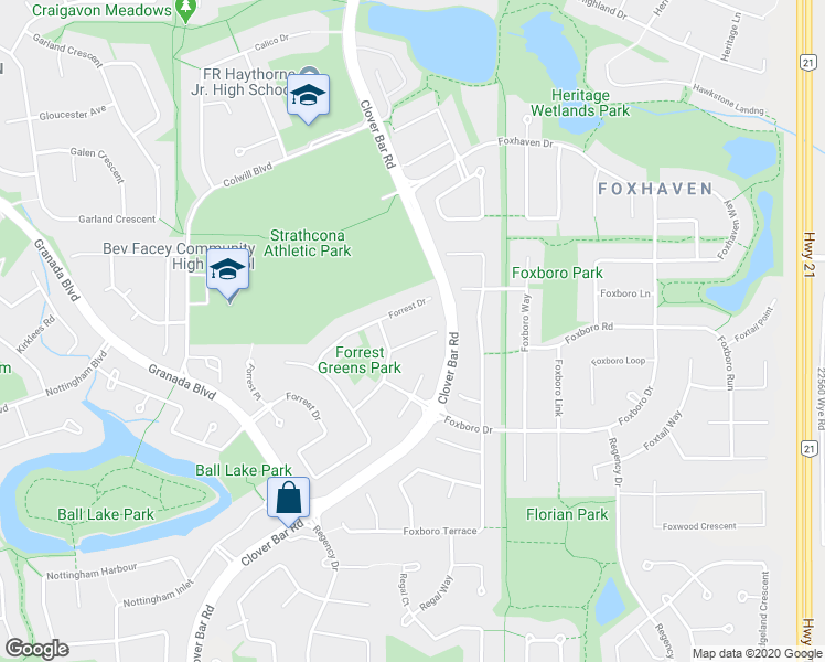 map of restaurants, bars, coffee shops, grocery stores, and more near 517 Forrest Drive in Sherwood Park