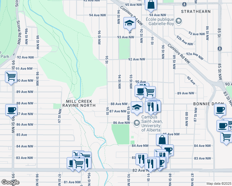 map of restaurants, bars, coffee shops, grocery stores, and more near in Edmonton