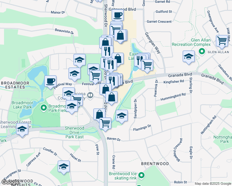 map of restaurants, bars, coffee shops, grocery stores, and more near 2016 Sherwood Drive in Sherwood Park