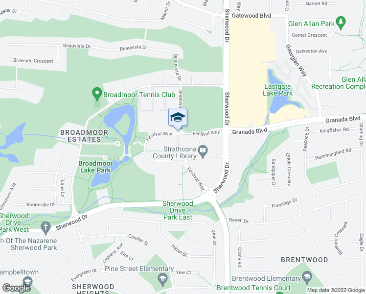 map of restaurants, bars, coffee shops, grocery stores, and more near 161 Festival Way in Sherwood Park