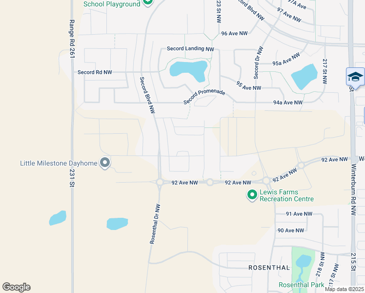 map of restaurants, bars, coffee shops, grocery stores, and more near 22381 93A Avenue Northwest in Edmonton