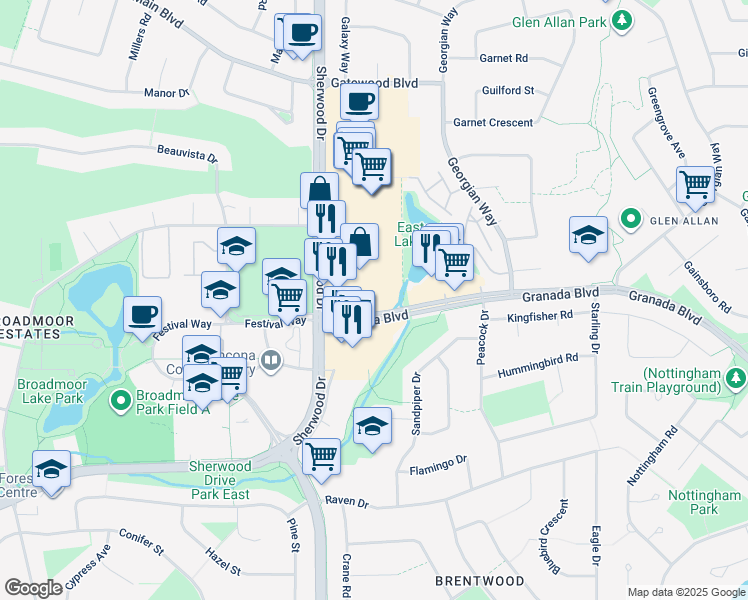 map of restaurants, bars, coffee shops, grocery stores, and more near 2020 Sherwood Drive in Sherwood Park