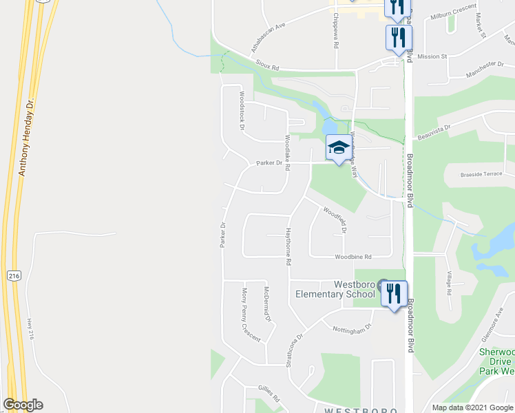 map of restaurants, bars, coffee shops, grocery stores, and more near 58 Haythorne Crescent in Sherwood Park