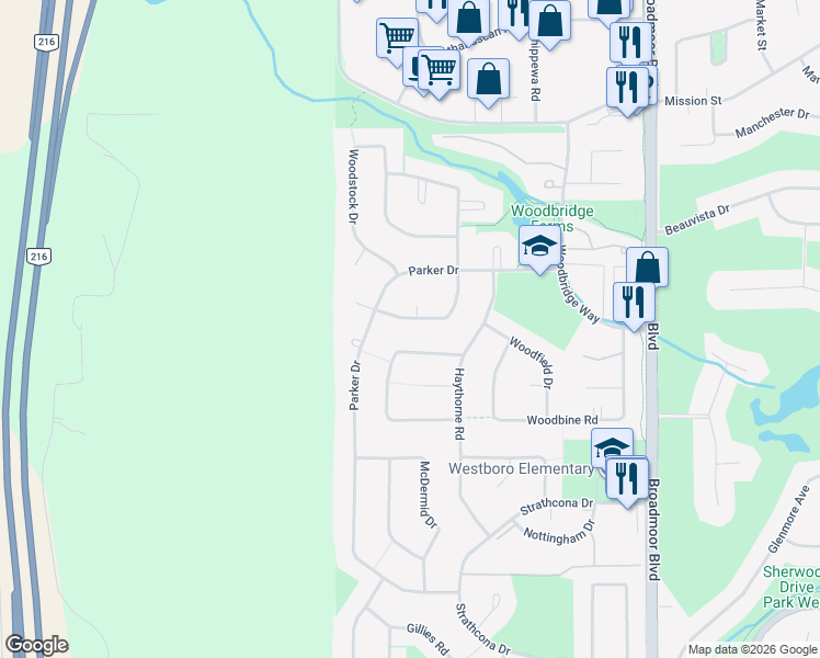 map of restaurants, bars, coffee shops, grocery stores, and more near 58 Haythorne Crescent in Sherwood Park
