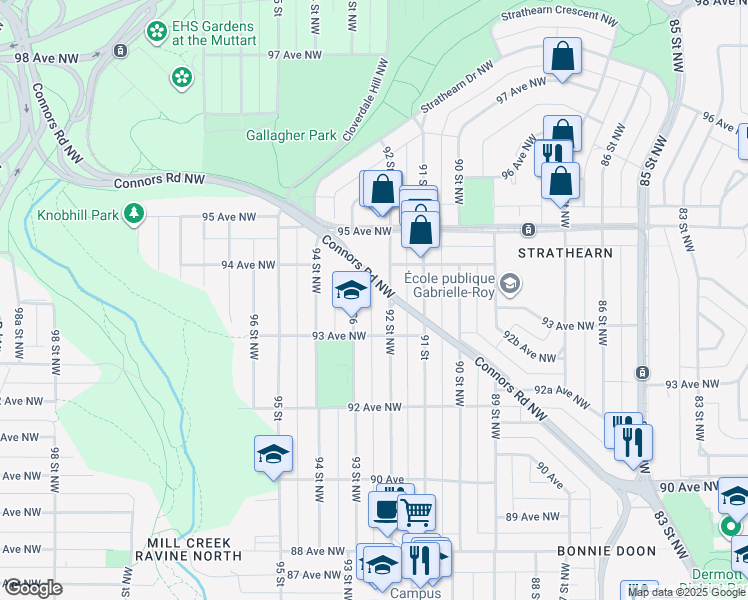 map of restaurants, bars, coffee shops, grocery stores, and more near 9203 Connors Road Northwest in Edmonton