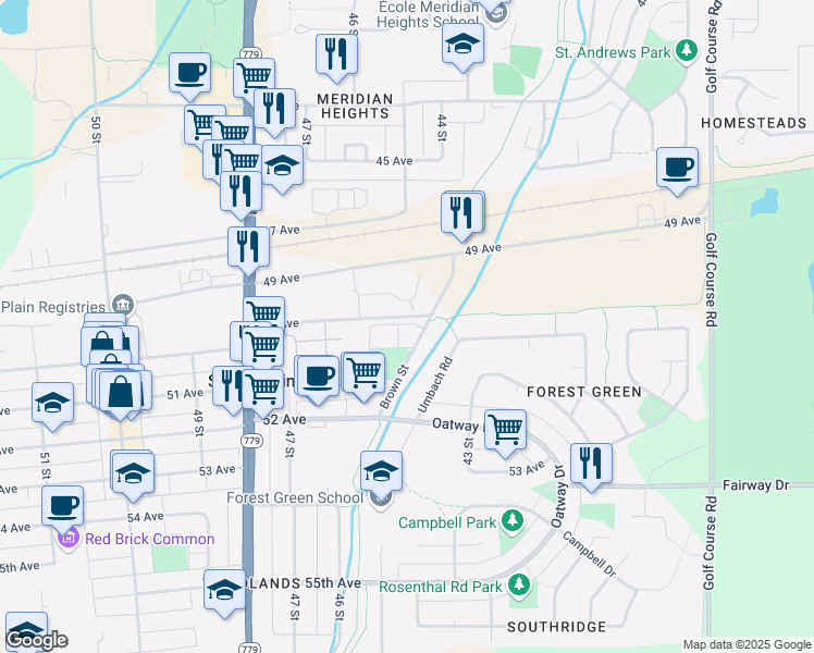 map of restaurants, bars, coffee shops, grocery stores, and more near 4501 50 Avenue in Stony Plain