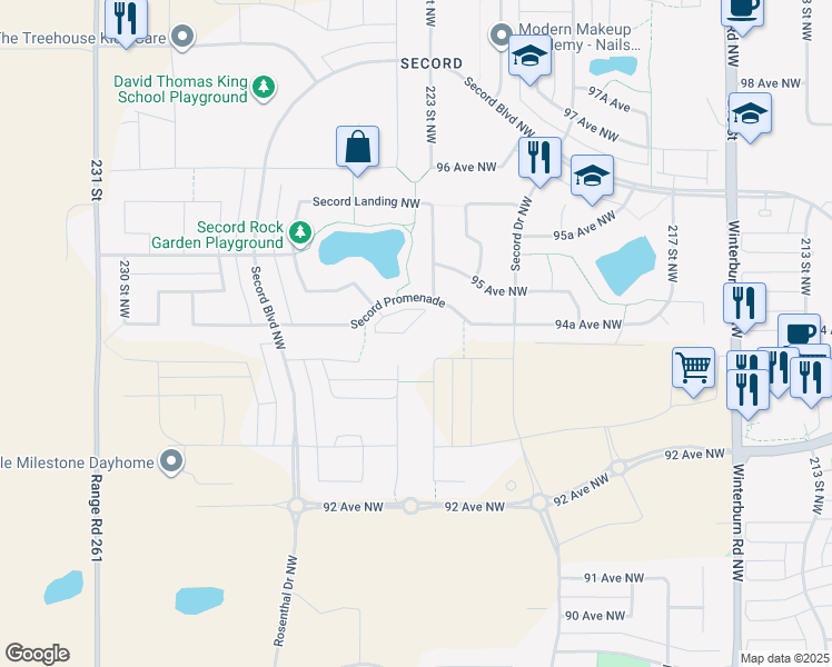 map of restaurants, bars, coffee shops, grocery stores, and more near 1025 Secord Promenade in Edmonton