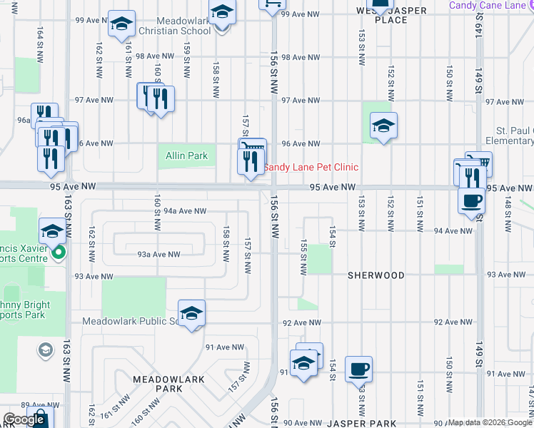 map of restaurants, bars, coffee shops, grocery stores, and more near in Edmonton