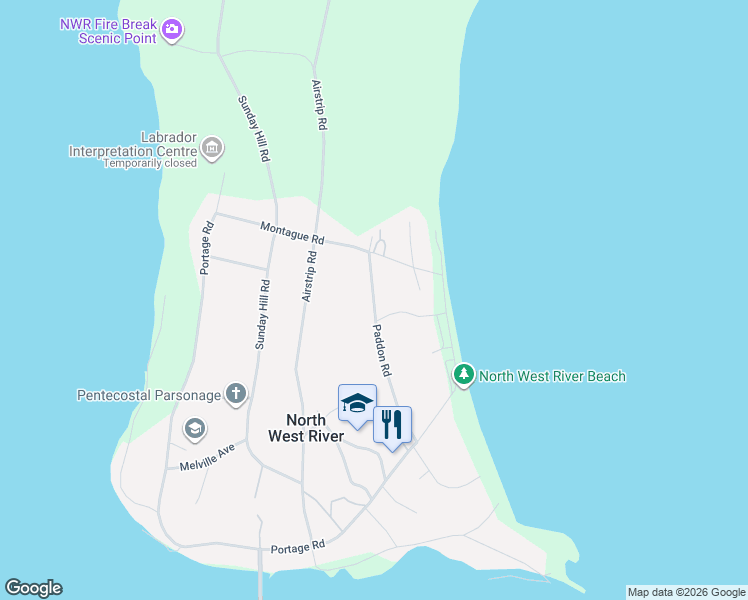 map of restaurants, bars, coffee shops, grocery stores, and more near 24 Paddon Road in North West River