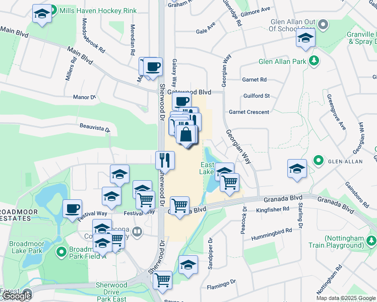 map of restaurants, bars, coffee shops, grocery stores, and more near 2020 Sherwood Drive in Sherwood Park