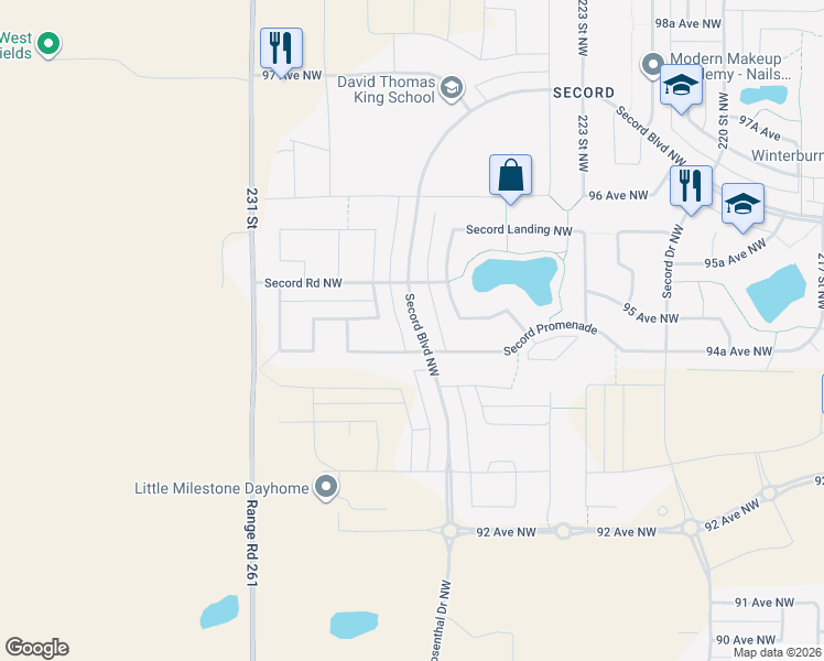 map of restaurants, bars, coffee shops, grocery stores, and more near 22609 94A Avenue Northwest in Edmonton