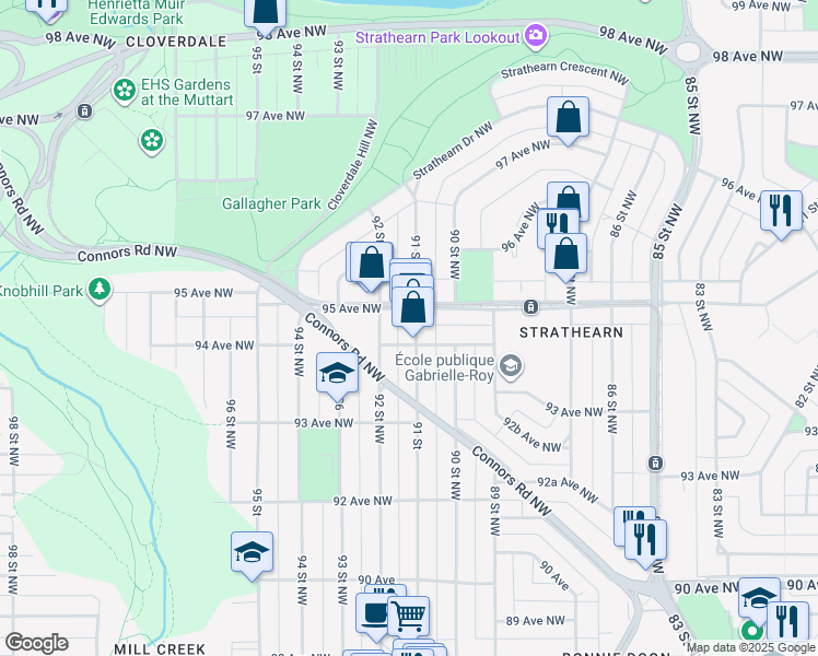 map of restaurants, bars, coffee shops, grocery stores, and more near in Edmonton