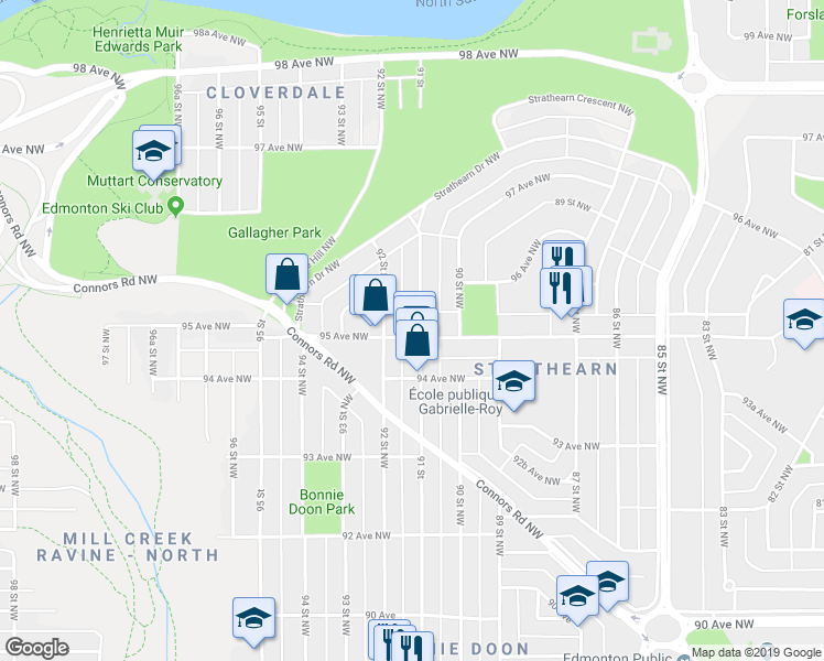 map of restaurants, bars, coffee shops, grocery stores, and more near 9104 95 Avenue Northwest in Edmonton