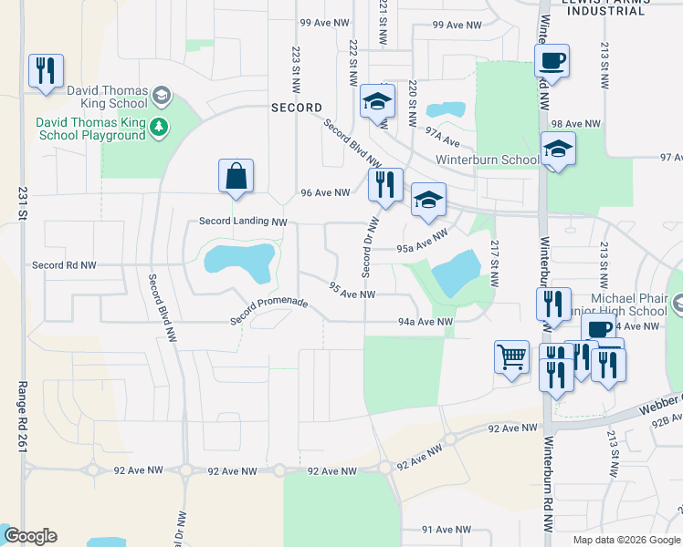 map of restaurants, bars, coffee shops, grocery stores, and more near 9515 221 Street Northwest in Edmonton