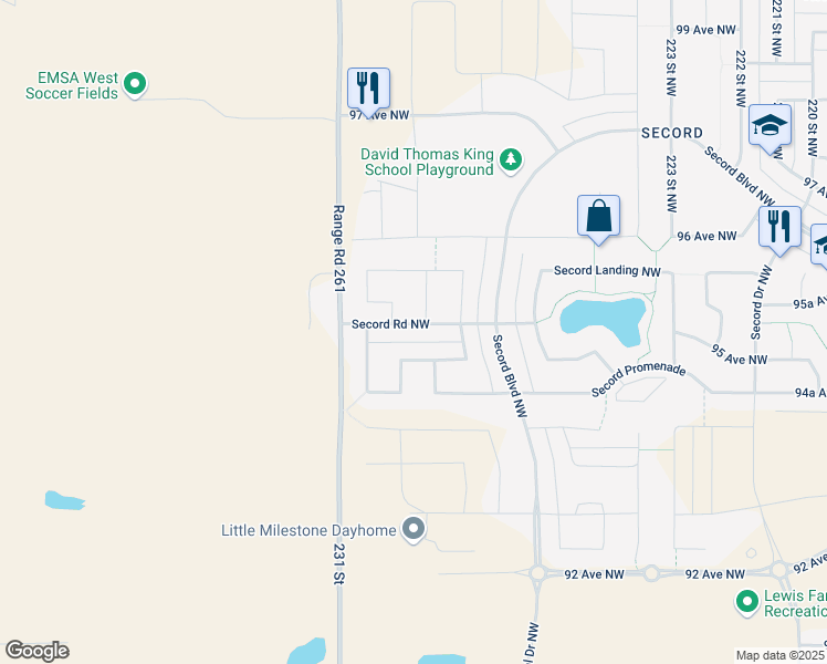 map of restaurants, bars, coffee shops, grocery stores, and more near 1547 Secord Road Northwest in Edmonton