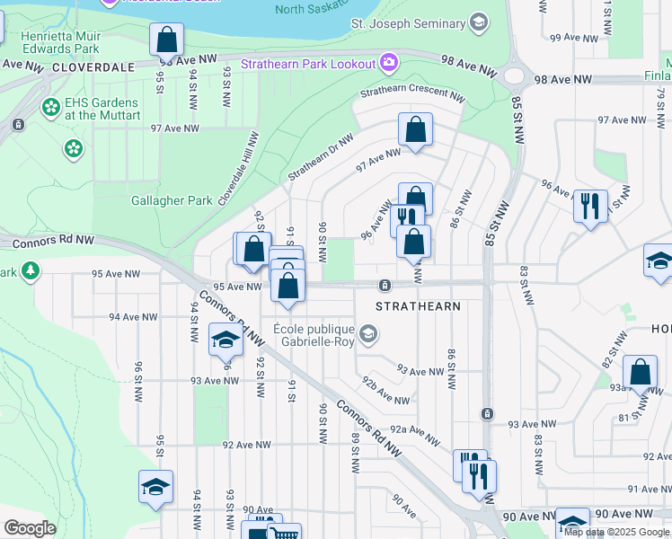 map of restaurants, bars, coffee shops, grocery stores, and more near 9511 90 Street Northwest in Edmonton