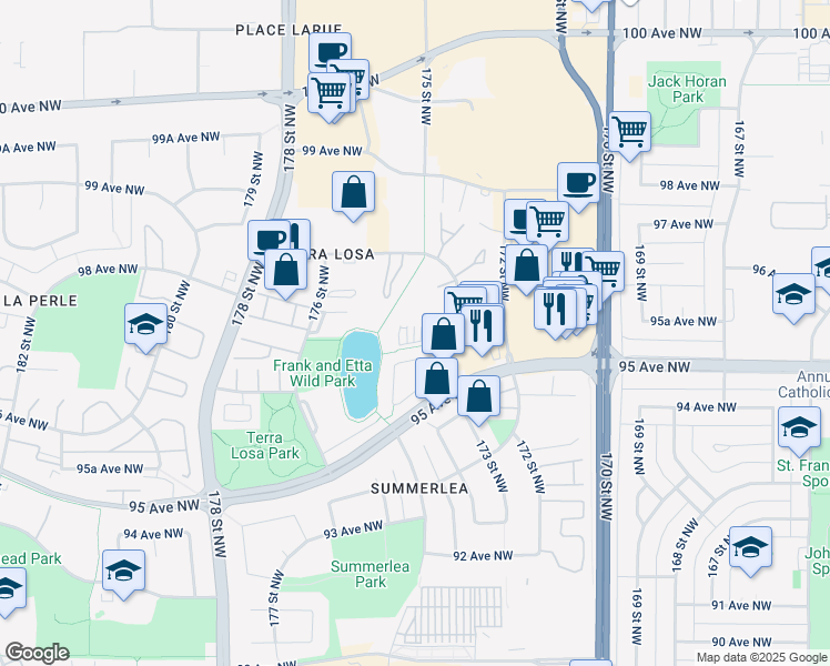 map of restaurants, bars, coffee shops, grocery stores, and more near in Edmonton