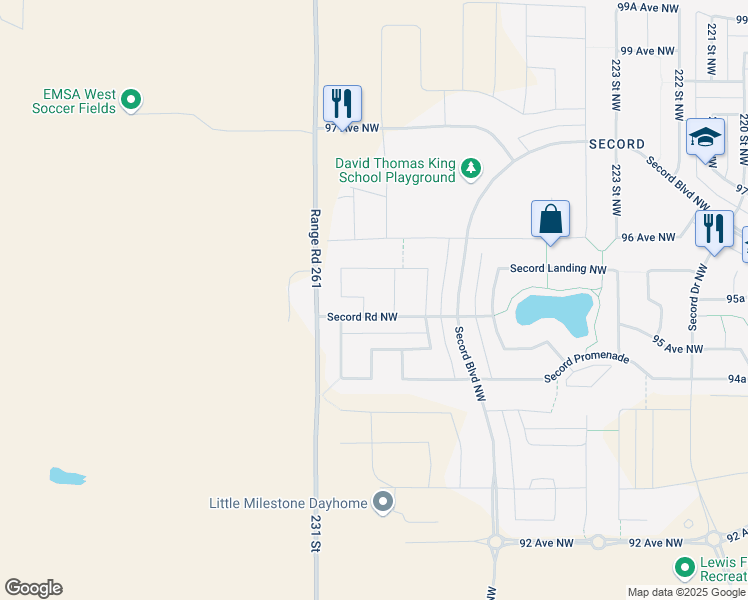 map of restaurants, bars, coffee shops, grocery stores, and more near 1547 Secord Road Northwest in Edmonton