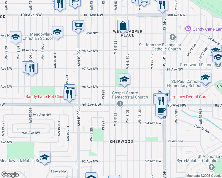 map of restaurants, bars, coffee shops, grocery stores, and more near in Edmonton