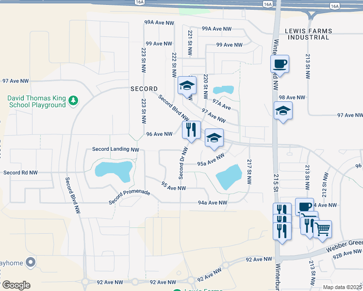 map of restaurants, bars, coffee shops, grocery stores, and more near 241 Secord Drive Northwest in Edmonton