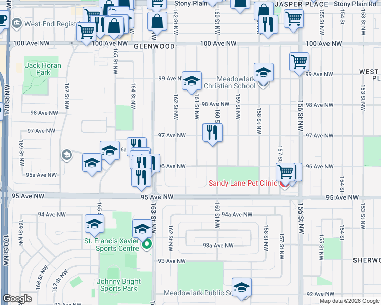 map of restaurants, bars, coffee shops, grocery stores, and more near in Edmonton