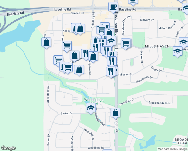 map of restaurants, bars, coffee shops, grocery stores, and more near 9 Chippewa Road in Sherwood Park