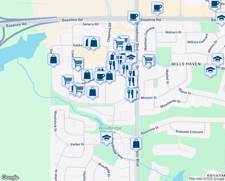 map of restaurants, bars, coffee shops, grocery stores, and more near 9 Chippewa Road in Sherwood Park
