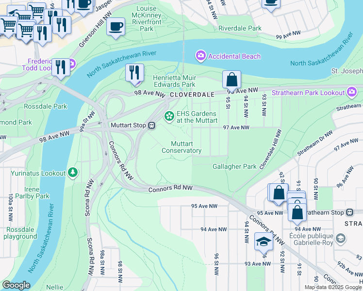 map of restaurants, bars, coffee shops, grocery stores, and more near 9626 96A Street Northwest in Edmonton