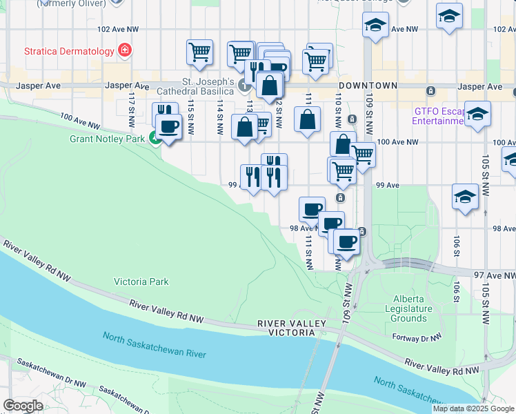 map of restaurants, bars, coffee shops, grocery stores, and more near in Edmonton