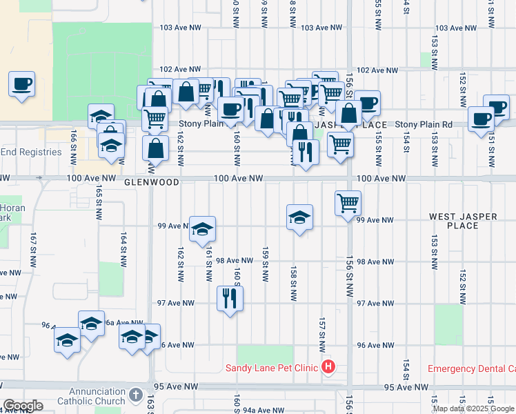 map of restaurants, bars, coffee shops, grocery stores, and more near in Edmonton