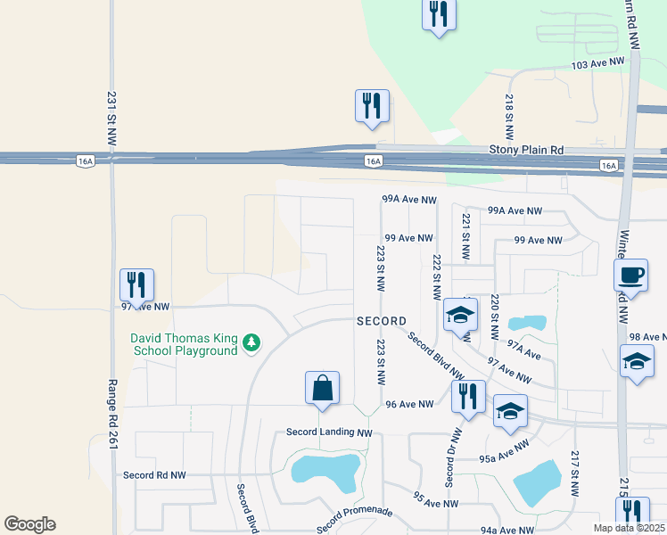 map of restaurants, bars, coffee shops, grocery stores, and more near 9823 225 Street Northwest in Edmonton