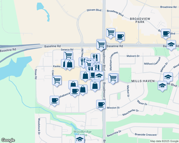 map of restaurants, bars, coffee shops, grocery stores, and more near 150 Blackfoot Road in Sherwood Park