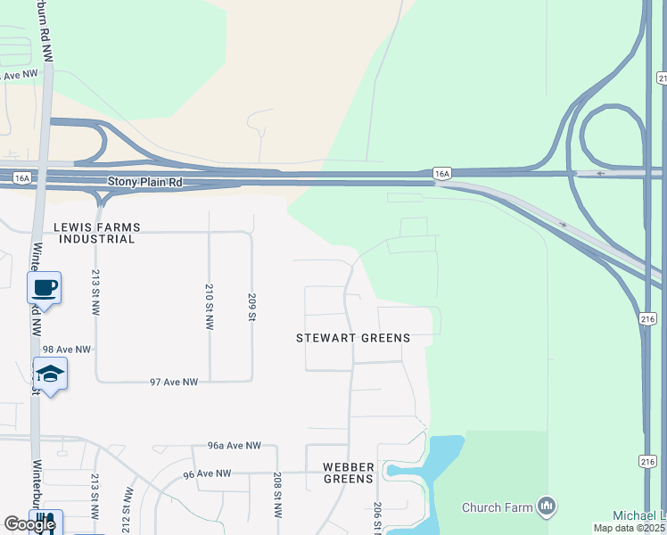 map of restaurants, bars, coffee shops, grocery stores, and more near 20702 99B Avenue Northwest in Edmonton