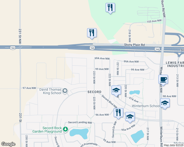 map of restaurants, bars, coffee shops, grocery stores, and more near 9823 224 Street Northwest in Edmonton